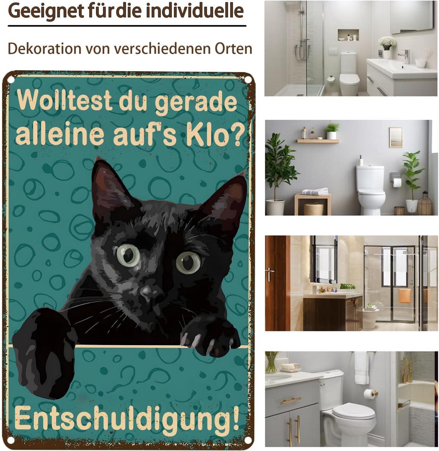 Lustiges Schwarze Katze Badezimmer Metall Schild 20x30cm Wanddekoration