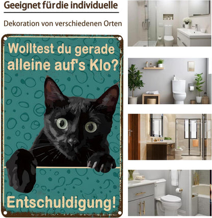 Lustiges Schwarze Katze Badezimmer Metall Schild 20x30cm Wanddekoration