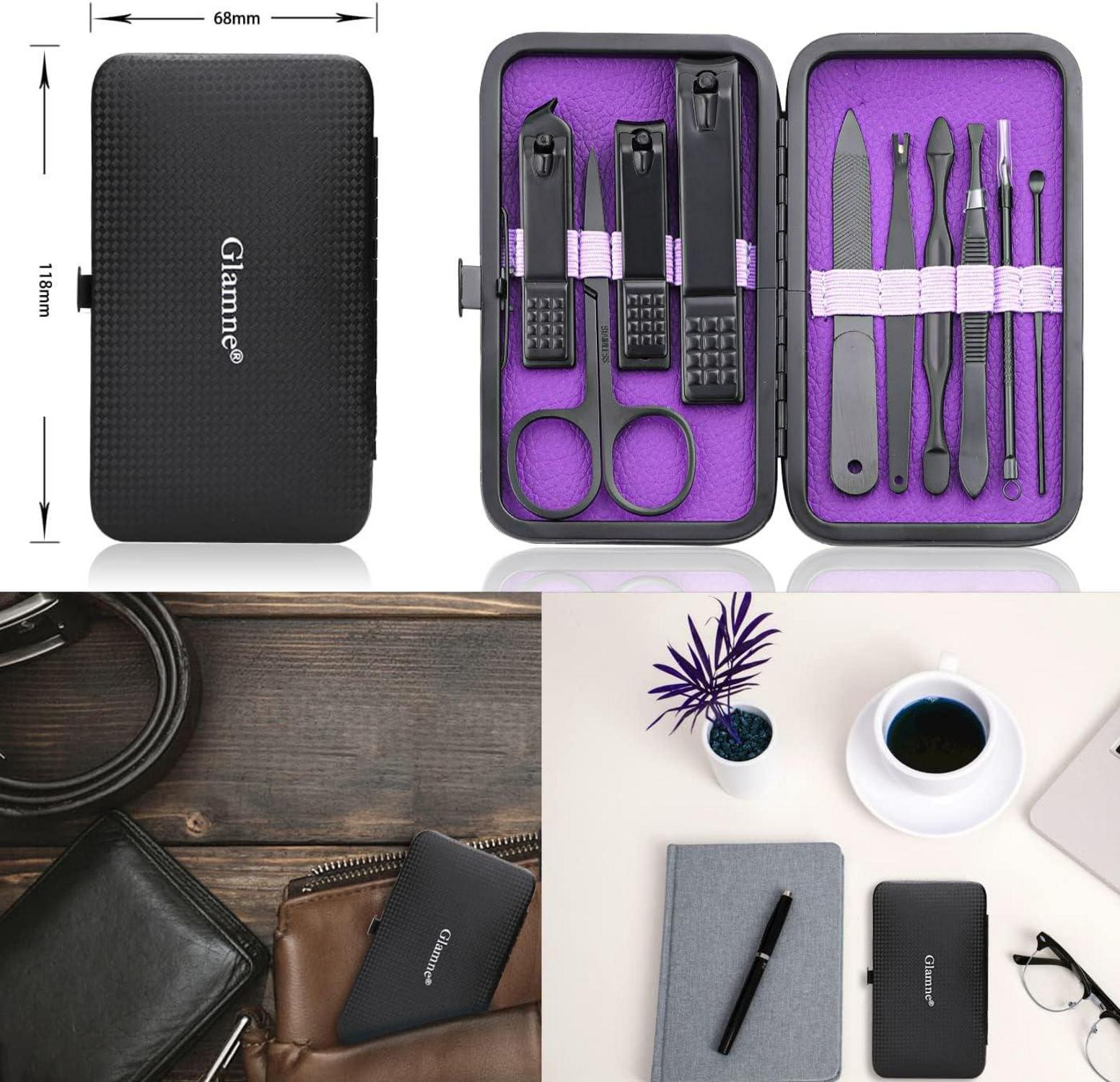 Maniküre-Set Nagelknipser-Set Edelstahl Werkzeuge 10-in-1 Violett