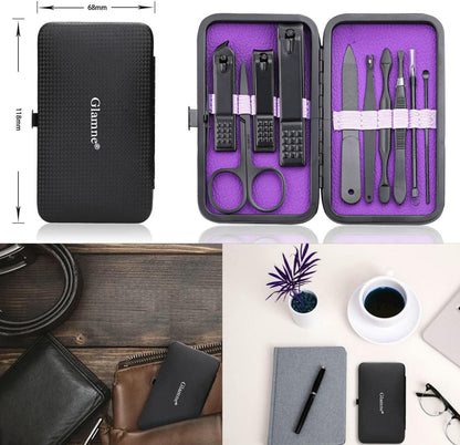 Maniküre-Set Nagelknipser-Set Edelstahl Werkzeuge 10-in-1 Violett