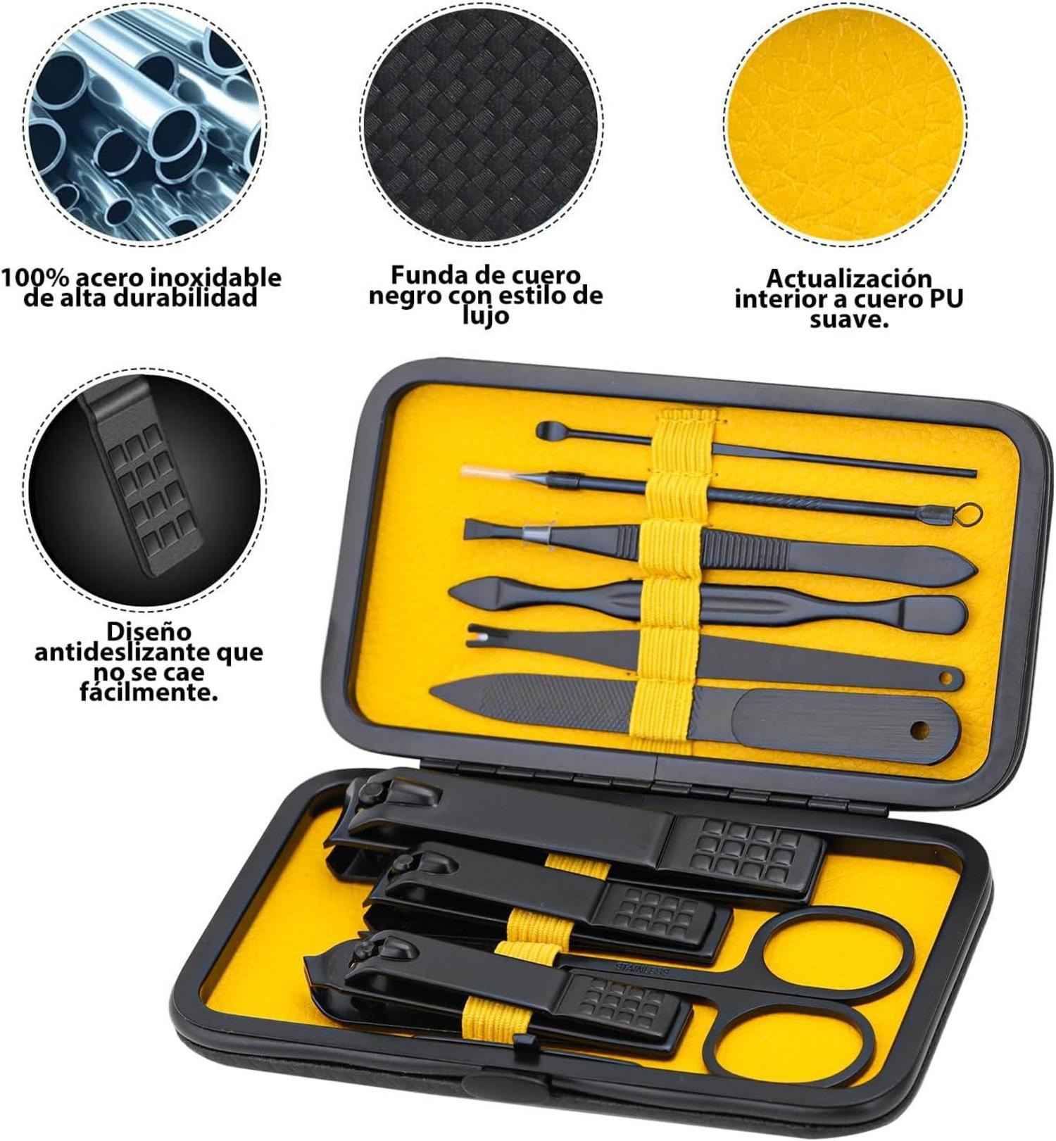 Professionelles Maniküre-Set 10-in-1 mit Lederetui, Gelb
