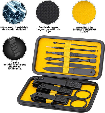 Professionelles Maniküre-Set 10-in-1 mit Lederetui, Gelb