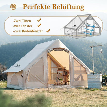 Aufblasbares 4 Personen Familienzelt Wasserdicht Glampingzelt Outdoor Camping