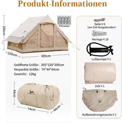 Aufblasbares 4 Personen Familienzelt Wasserdicht Glampingzelt mit