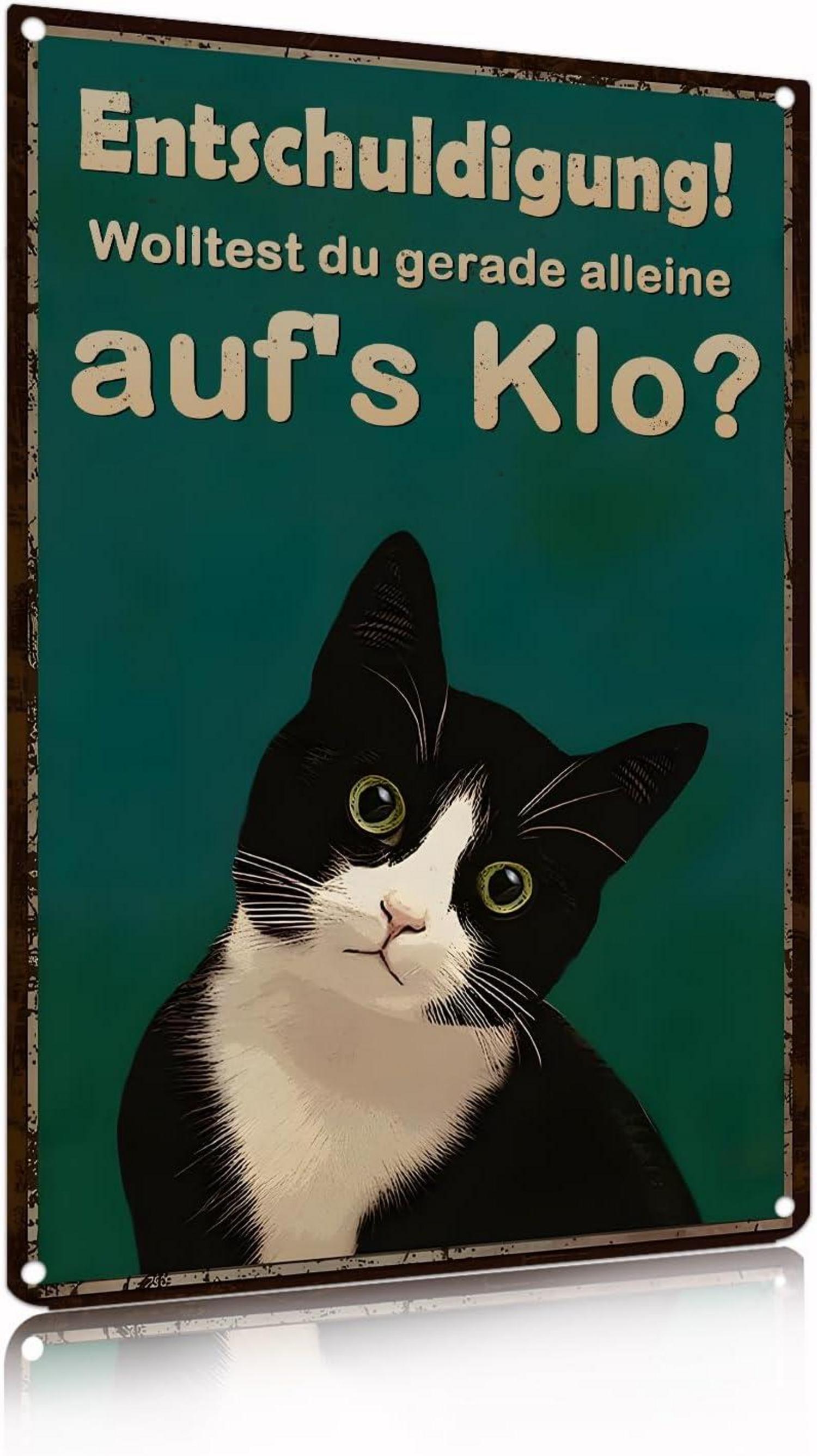 Katzen Badezimmer Schild Metall Schwarz 20x30cm