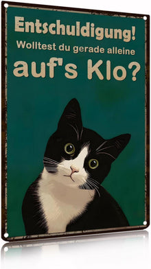 Katzen Badezimmer Schild Metall Schwarz 20x30cm