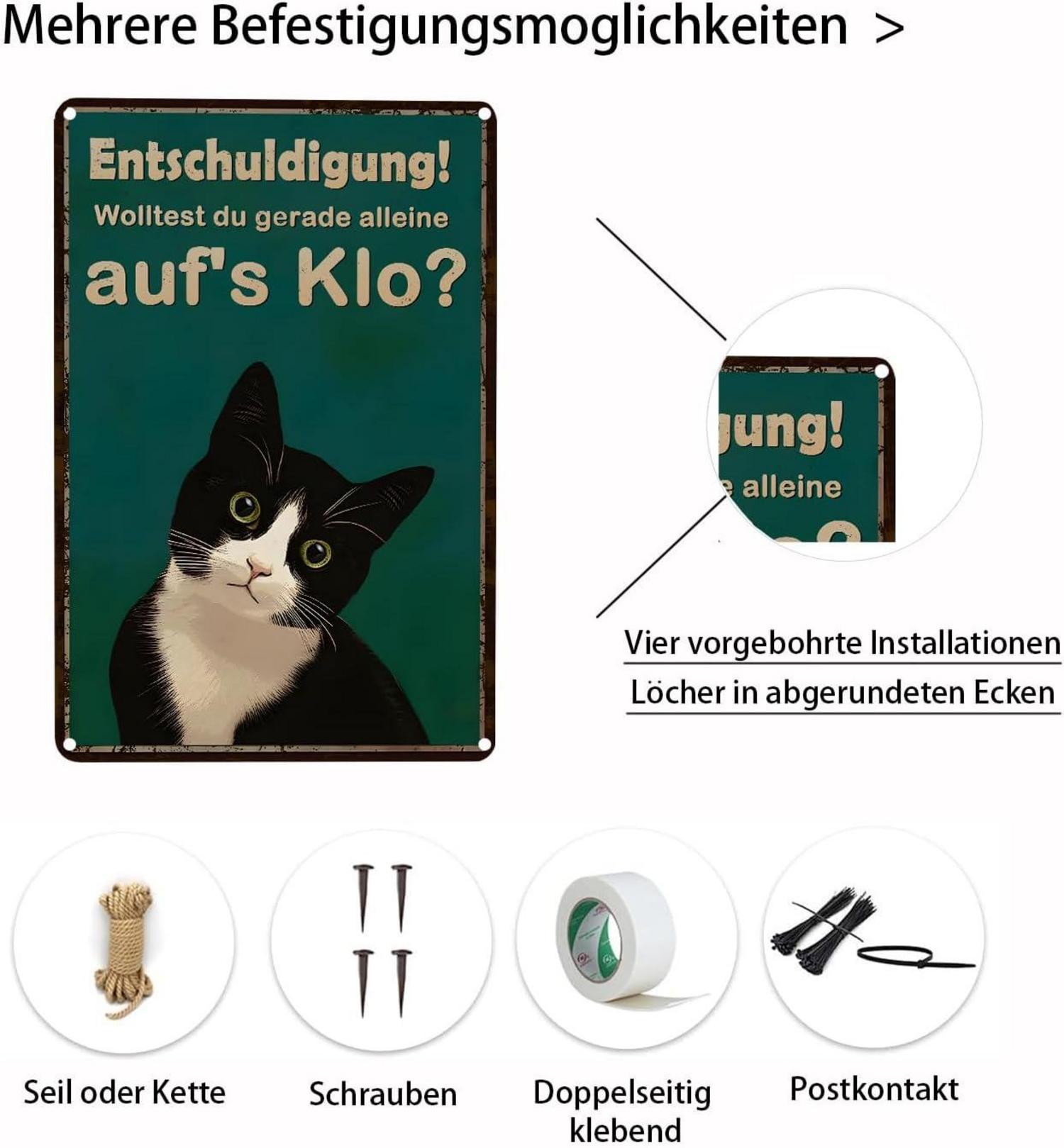 Katzen Badezimmer Schild Metall Schwarz 20x30cm