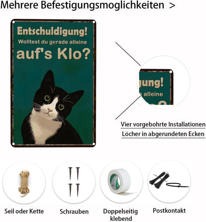 Katzen Badezimmer Schild Metall Schwarz 20x30cm