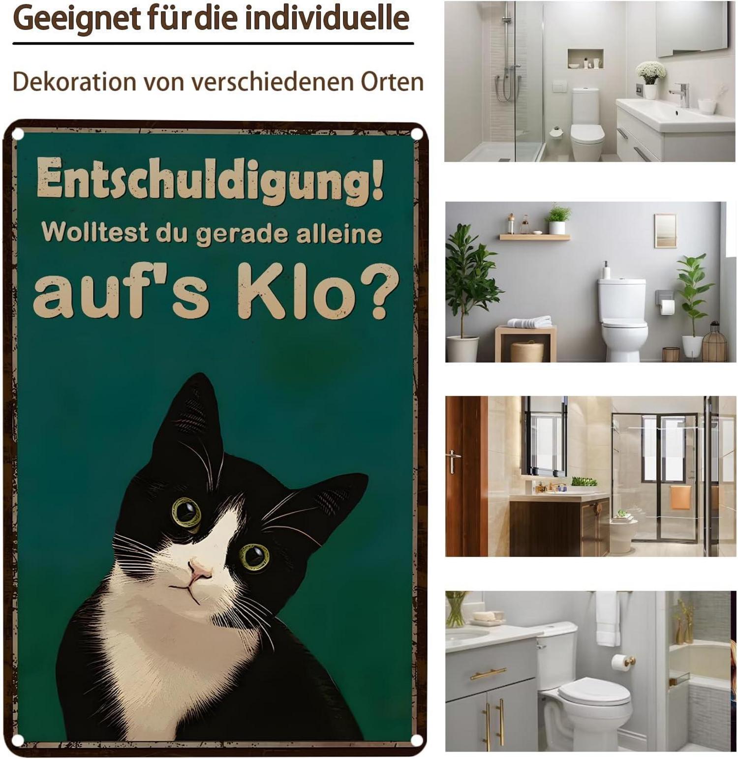 Schwarze Katze Badezimmer Metallschild Toiletten Kunst Deko 20x30cm