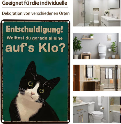 Schwarze Katze Badezimmer Metallschild Toiletten Kunst Deko 20x30cm