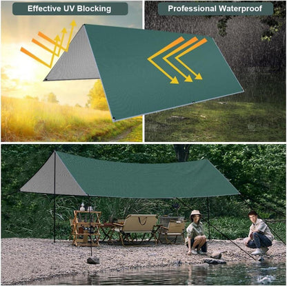 Flintronic Tarp Wasserdicht 3x3m, Ultraleicht Zeltplanen, UV Schutz Camping Sonnensegel, Armeegrün