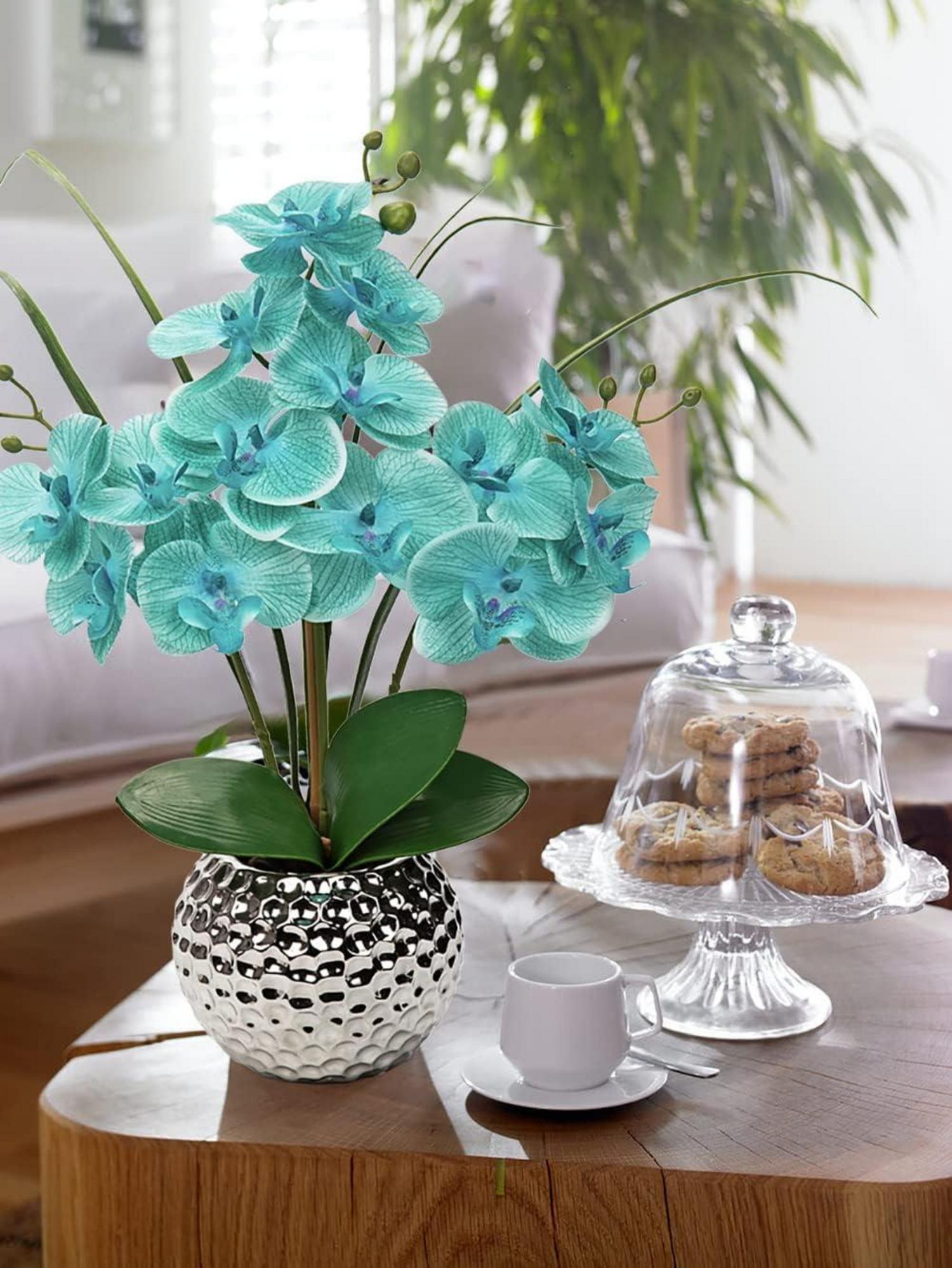 Kunstblume Orchidee Künstliche Phalaenopsis Deko Blumen 49cm Keramiktopf