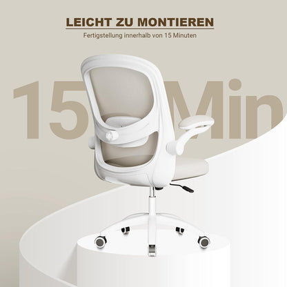 Ergonomischer Bürostuhl 100° Armlehne 4D-Lendenstütze Grau Mesh