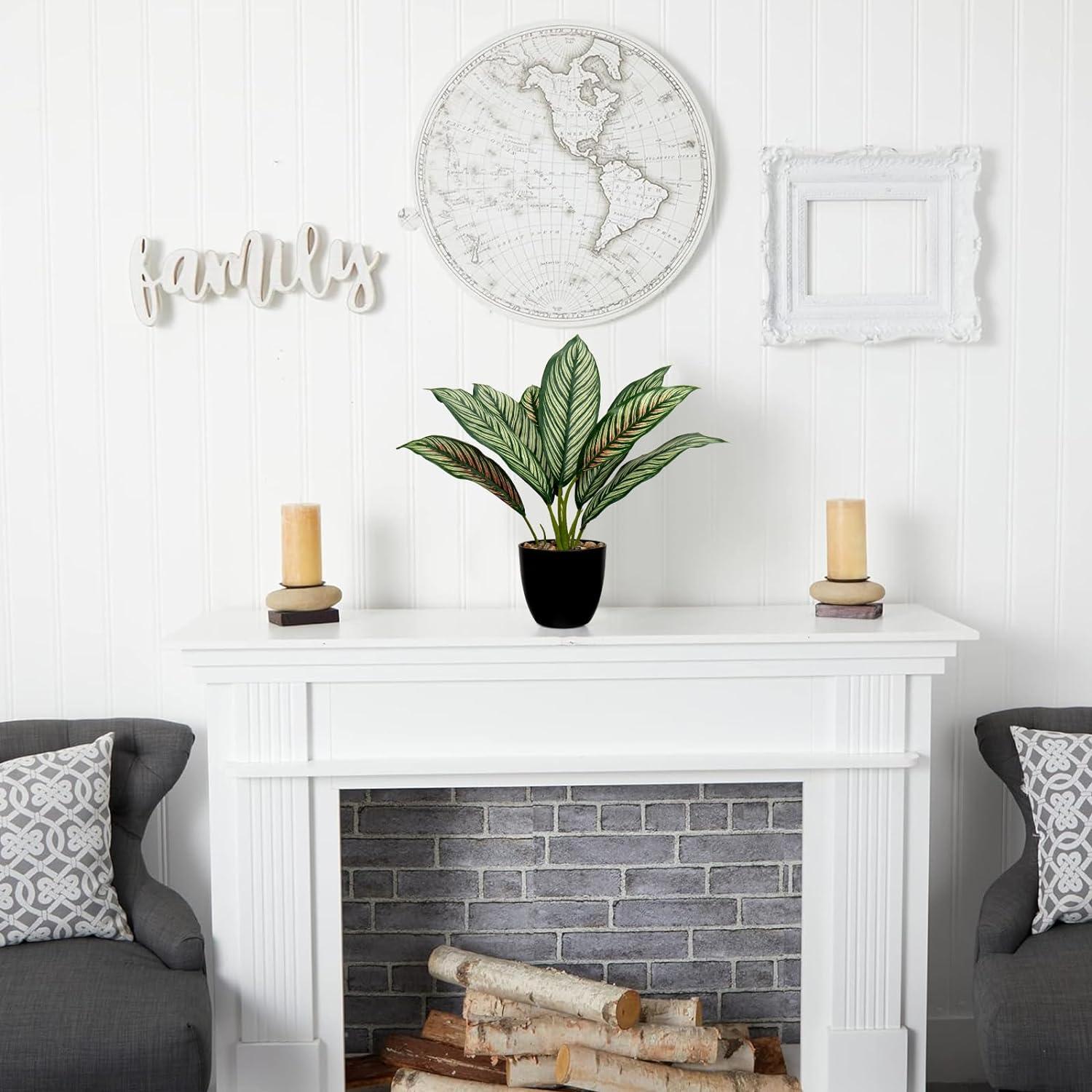 Künstliche Calathea Pflanze Buschig Kunststofftopf 8 Blätter 33cm