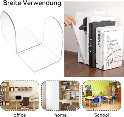 Buchstütze Acryl Transparent 2er Pack 80 x 70 x 130mm Bücherhalter