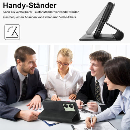 Handyhülle Xiaomi Redmi 13C Leder Klappbar Schwarz Schutzfolie