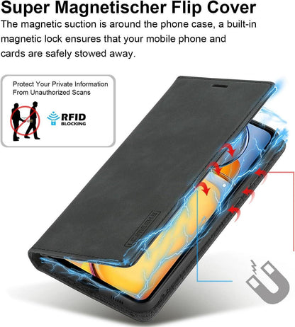 Handyhülle Xiaomi Redmi 13C Leder mit Schutzfolie Klappbar Flip Wallet