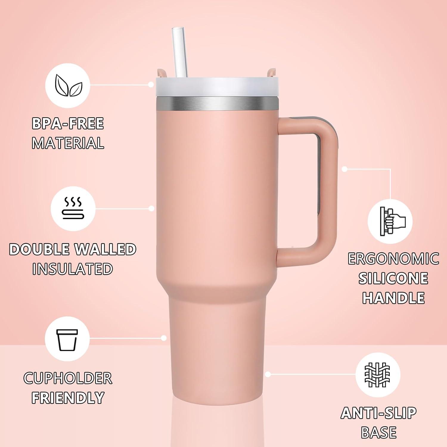 Thermobecher 1180ML mit Strohhalm und Deckel, Edelstahl