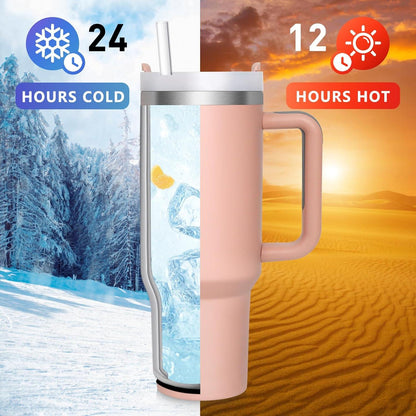 Thermobecher 1180ML mit Strohhalm Trinkbecher Edelstahl Isolierbecher