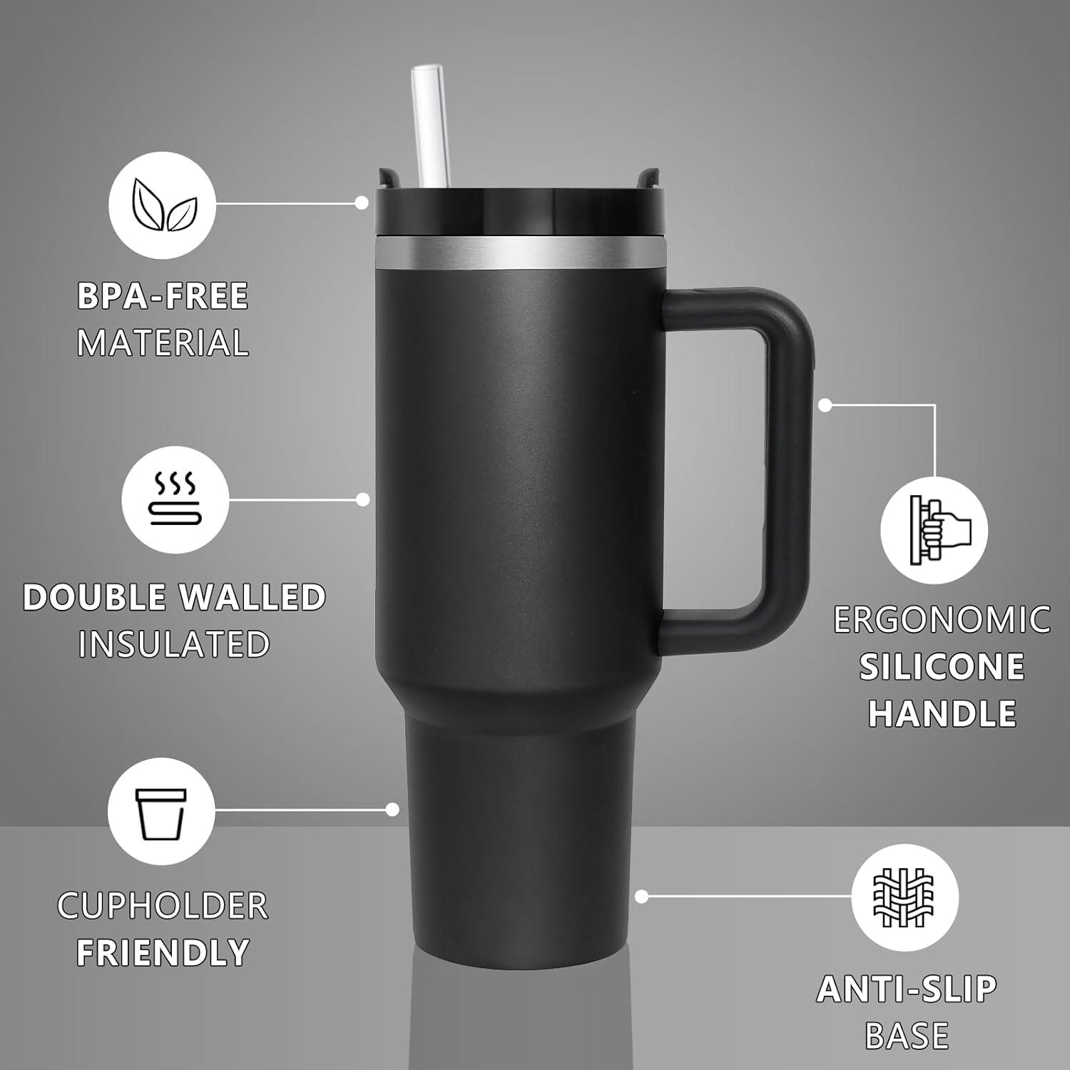 Thermobecher 1180ml mit Strohhalm und Deckel, Edelstahl