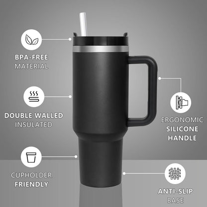 Thermobecher 1180ml mit Strohhalm und Deckel, Edelstahl