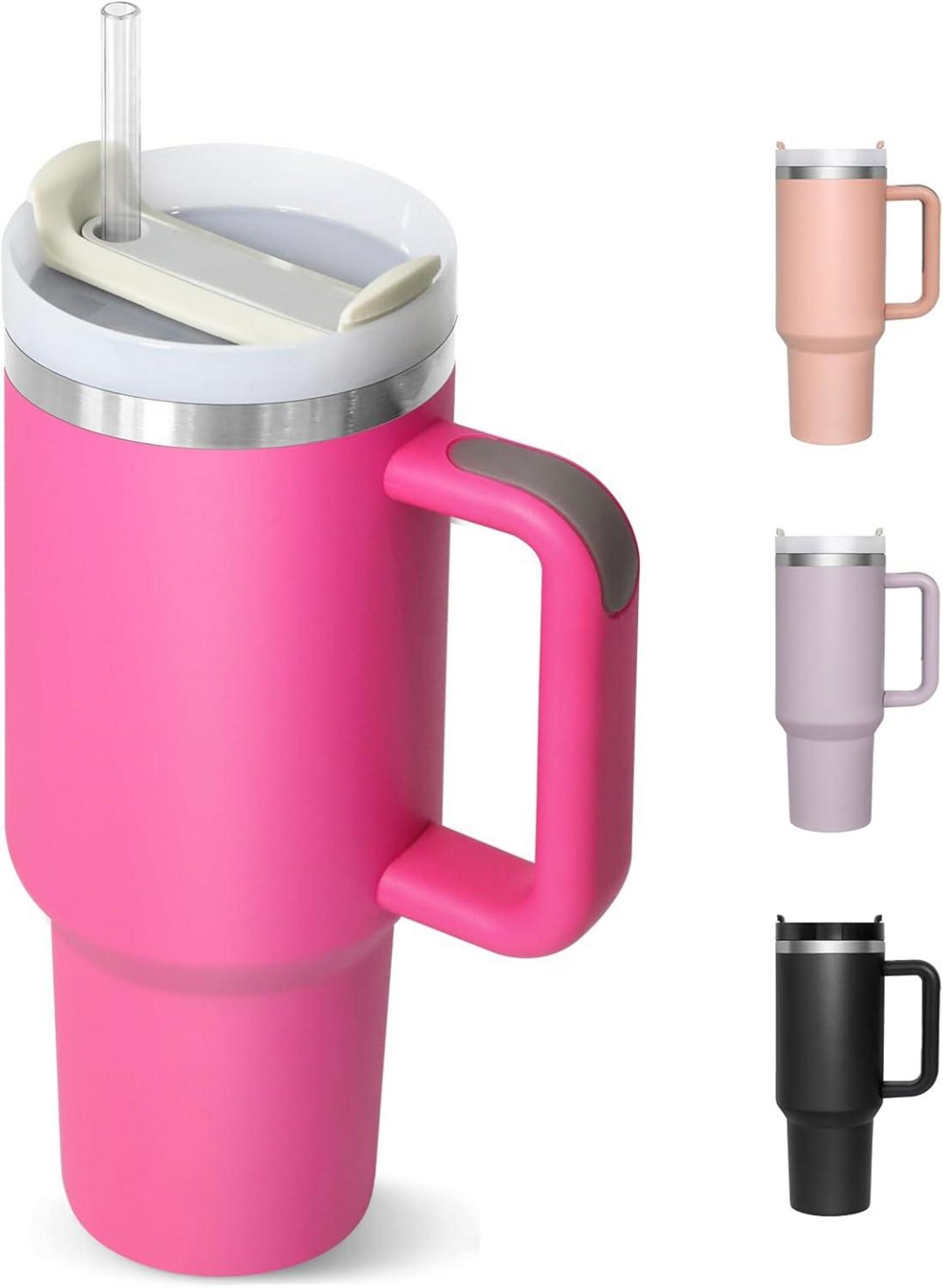 Thermobecher Strohhalm 1180ML Isolierbecher Deckel Griff - Kalte Heiße