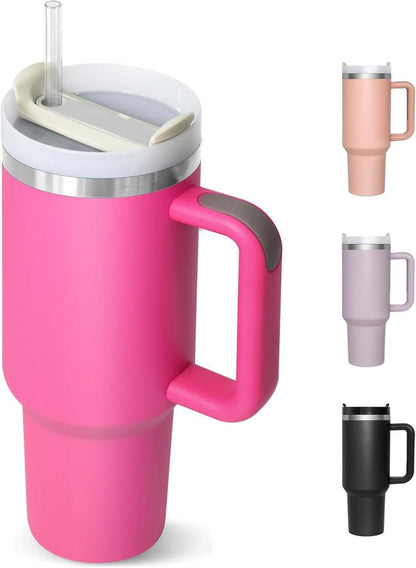 Thermobecher Strohhalm 1180ML Isolierbecher Deckel Griff - Kalte Heiße