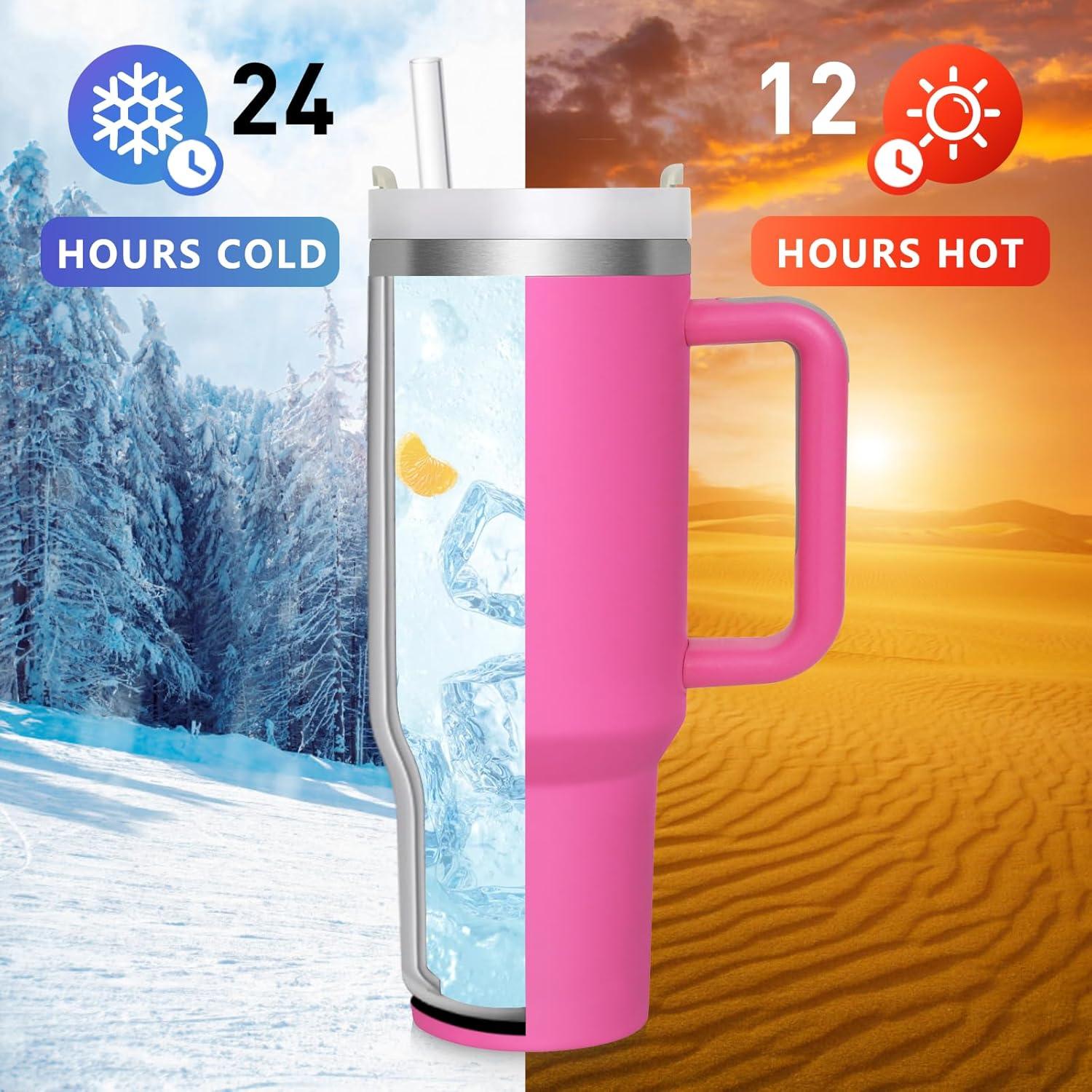 Thermobecher Strohhalm 1180ML Isolierbecher Deckel Griff - Kalte Heiße