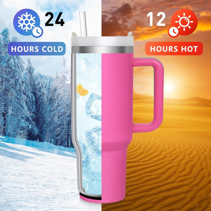 Thermobecher Strohhalm 1180ML Isolierbecher Deckel Griff - Kalte Heiße