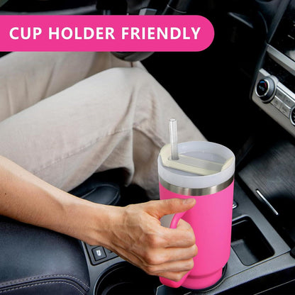 Thermobecher 1180ml Strohhalm Edelstahl Isolierbecher rosa