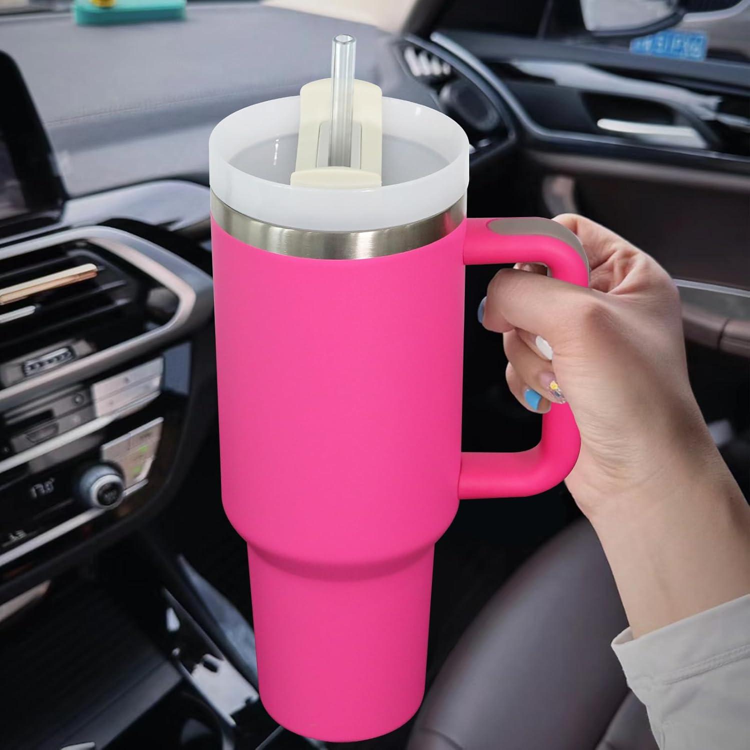 Thermobecher 1180ml Strohhalm Edelstahl Isolierbecher rosa