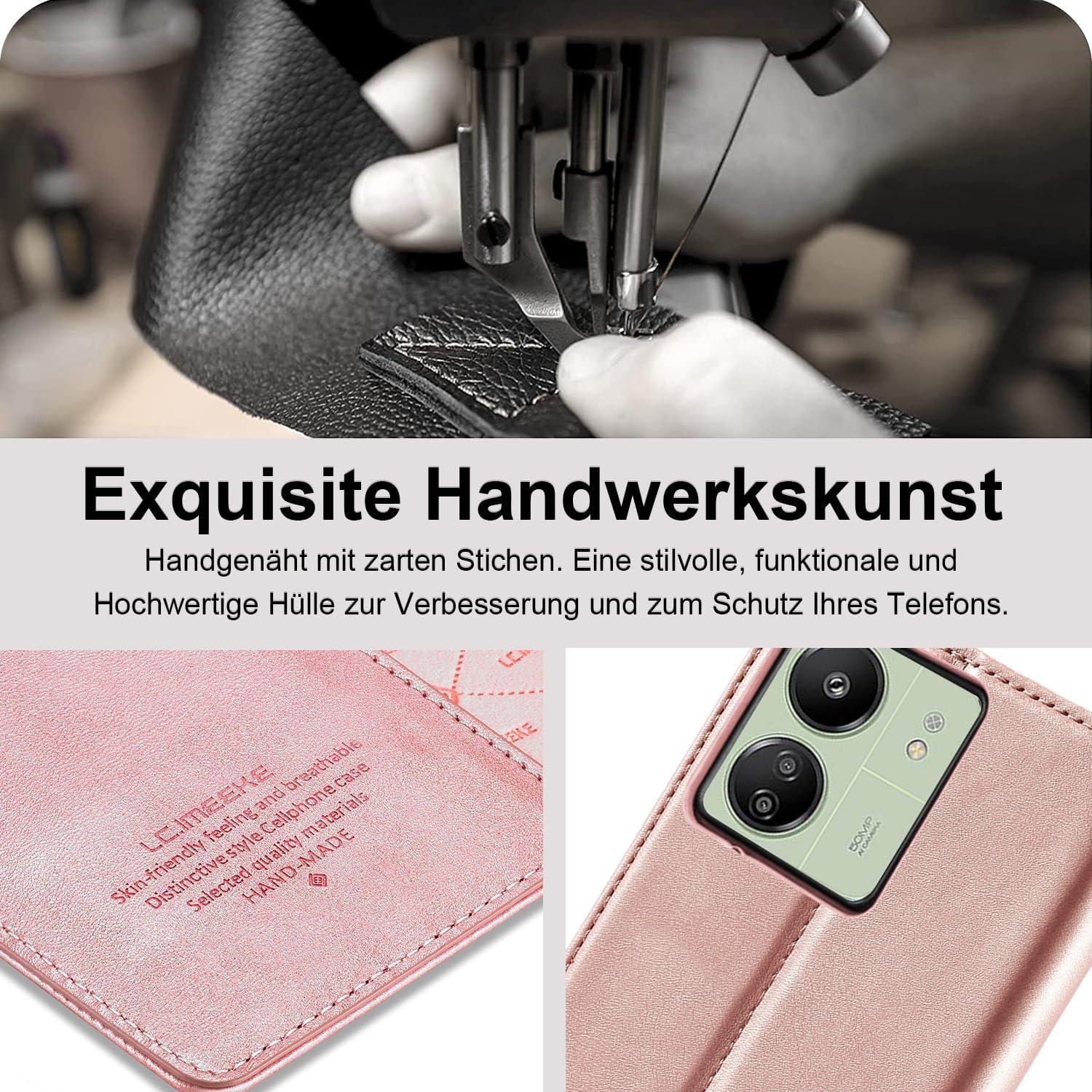 Handyhülle Xiaomi Redmi 13C Leder Schutzhülle Flip Wallet Rosa