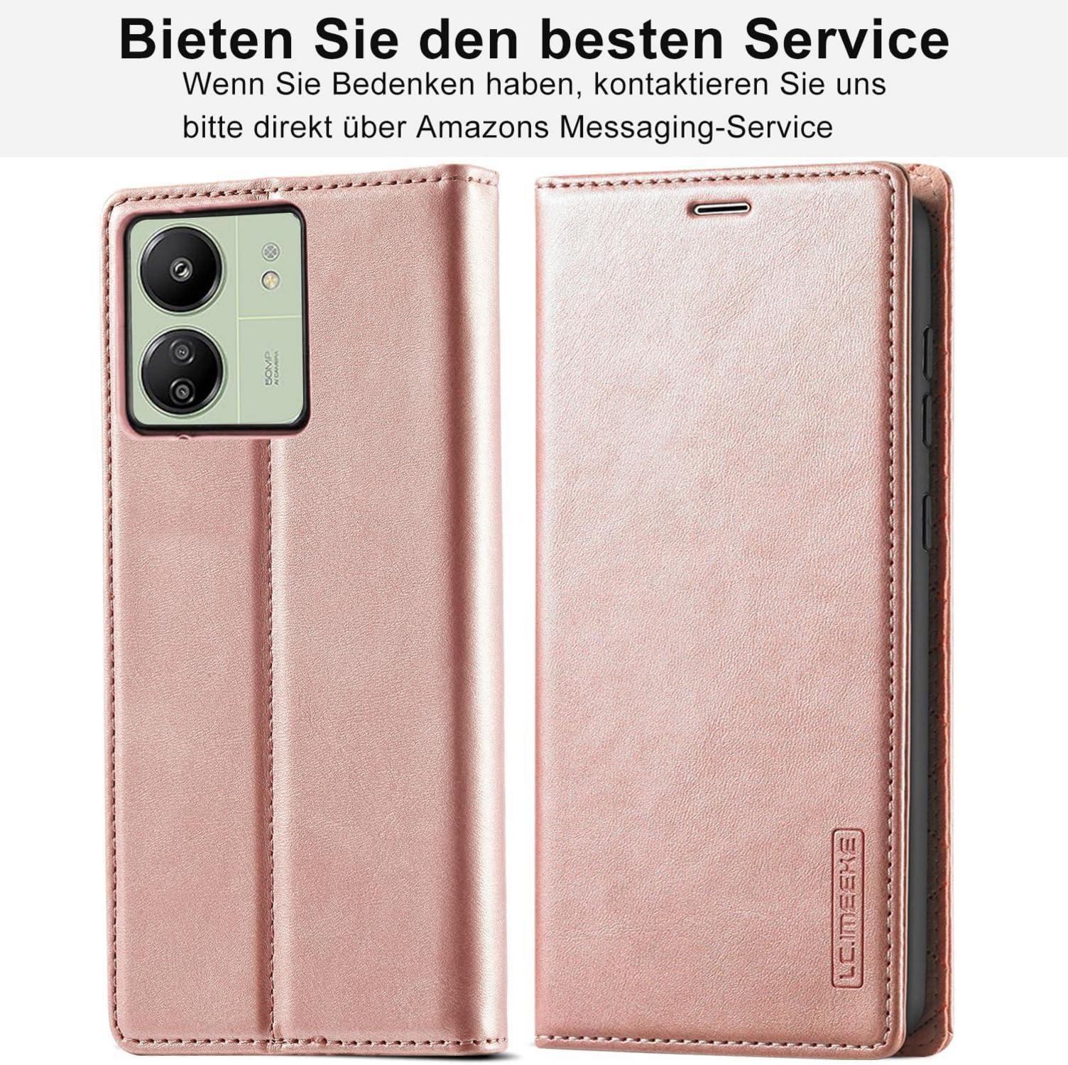 Handyhülle Xiaomi Redmi 13C Leder Schutzhülle Flip Wallet Rosa