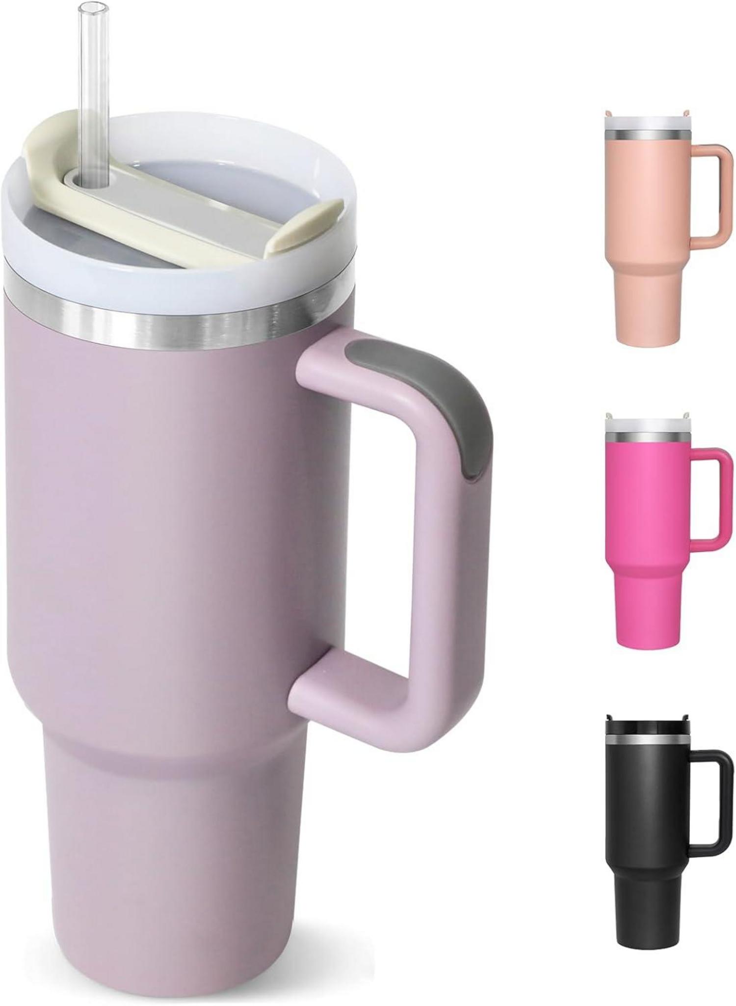 Thermobecher 1180ML Edelstahl Isolierbecher mit Deckel und Strohhalm