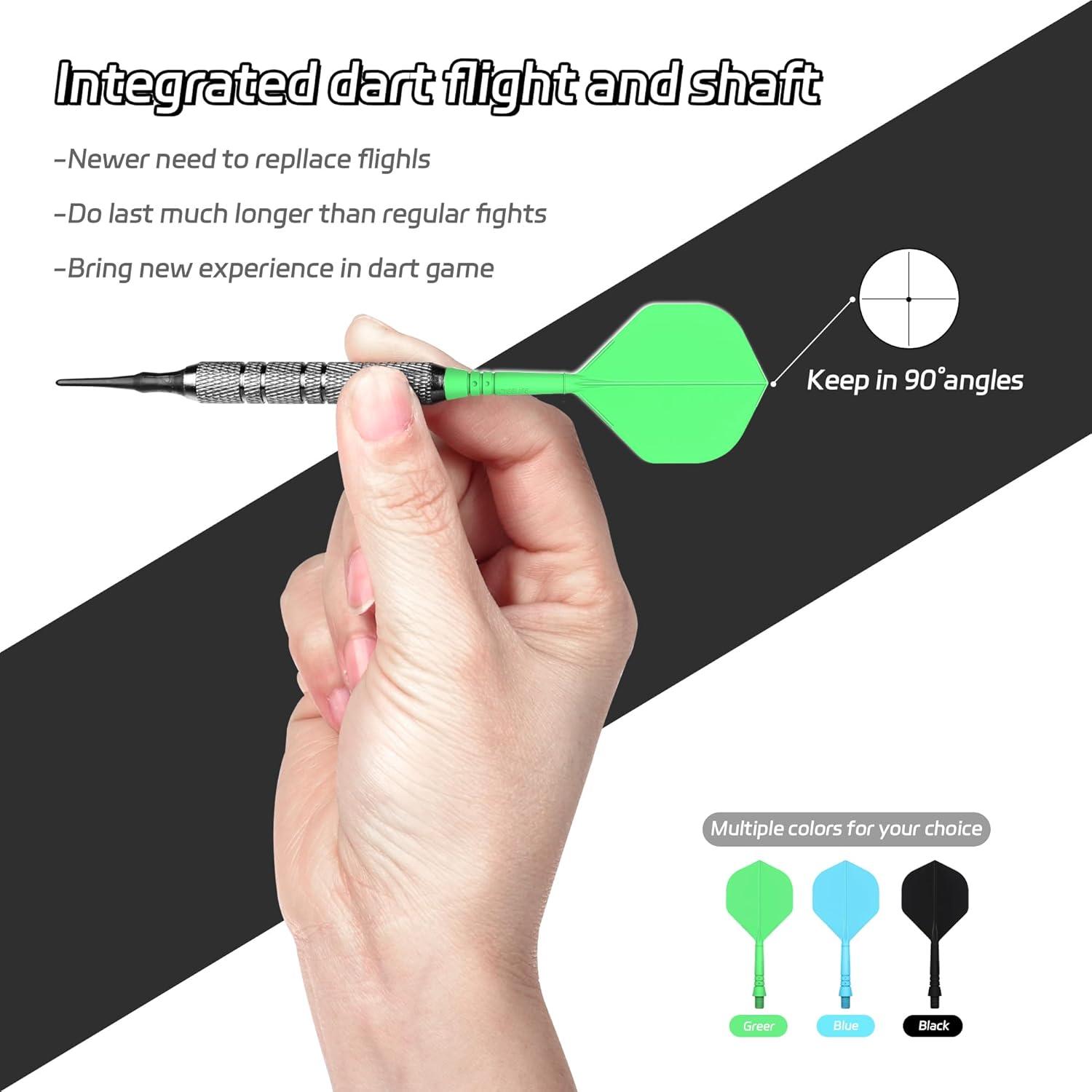 CyeeLife Integrierte Dart Flights und Schäfte in Grün, 9er Pack