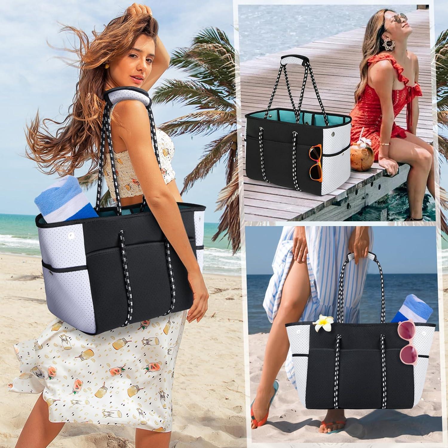 Strandtasche XXL Neopren 30L Damen Shopper Schwarz für Strand