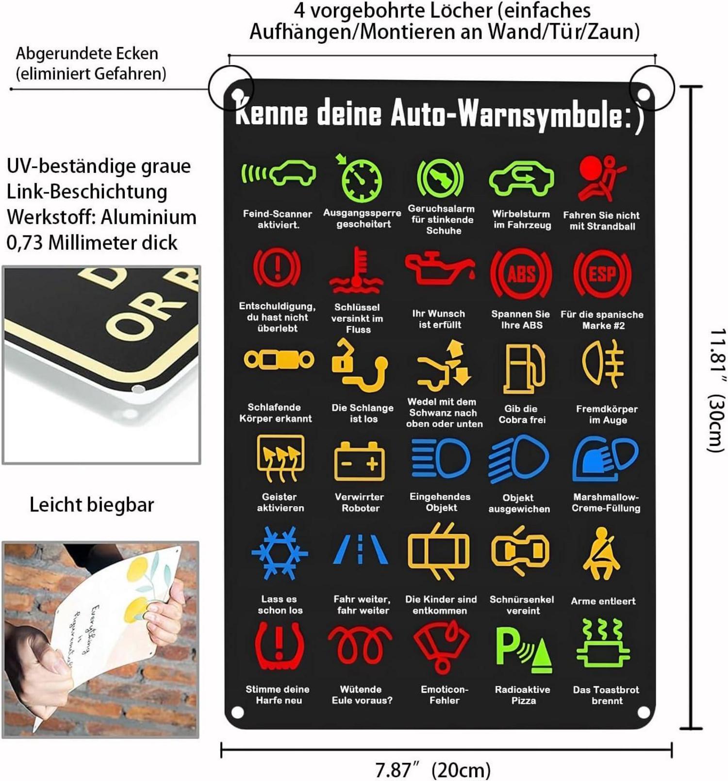 Kenne deine Auto-Warnsymbole Kunst Wanddeko 20x30cm