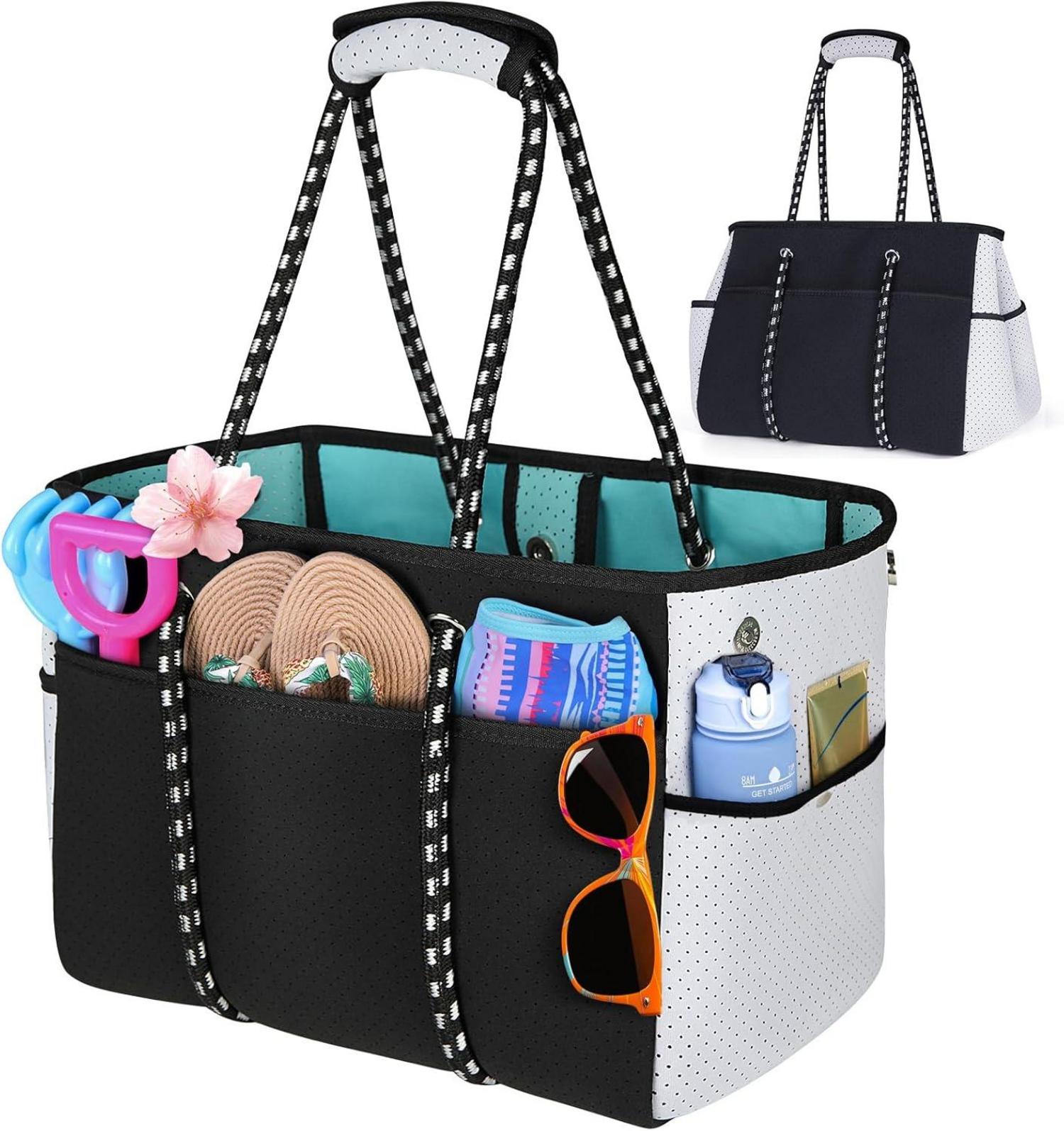 Große Strandtasche Neopren 45L Familien Badetasche Schwarz