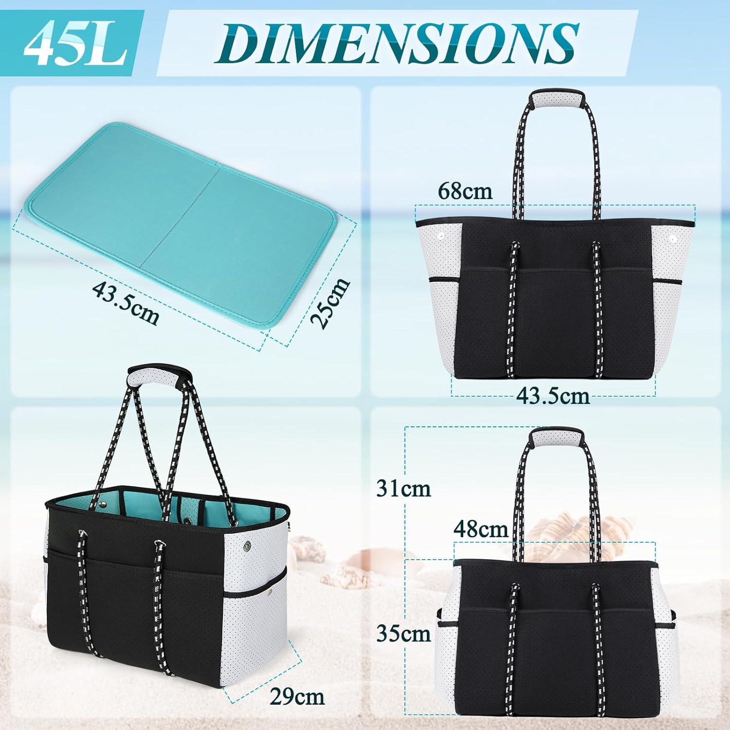 Große Strandtasche Neopren 45L Familien Badetasche Schwarz