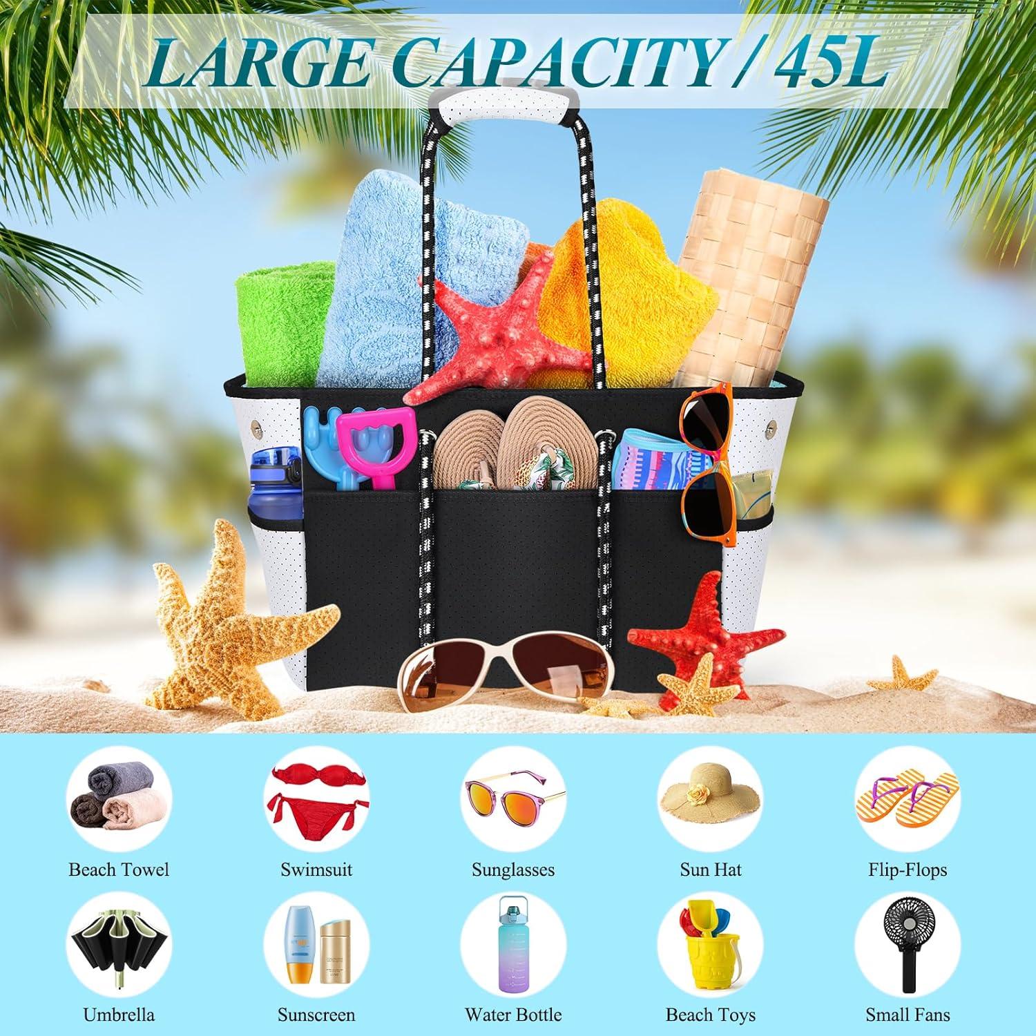 RAINSMORE Strandtasche Neopren XXL Groß 45L Schwarz Atmungsaktiv