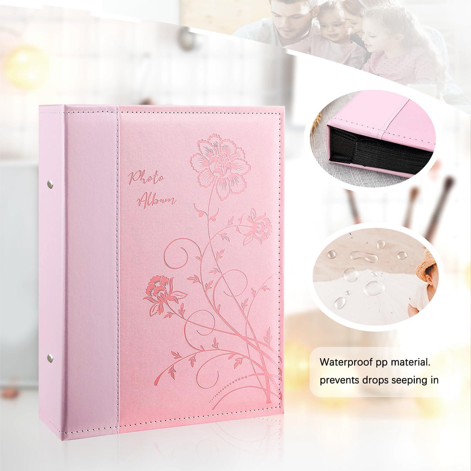 Miaikoe Fotoalbum 10x15 300 Fotos Slip in Leder Cover Rosa