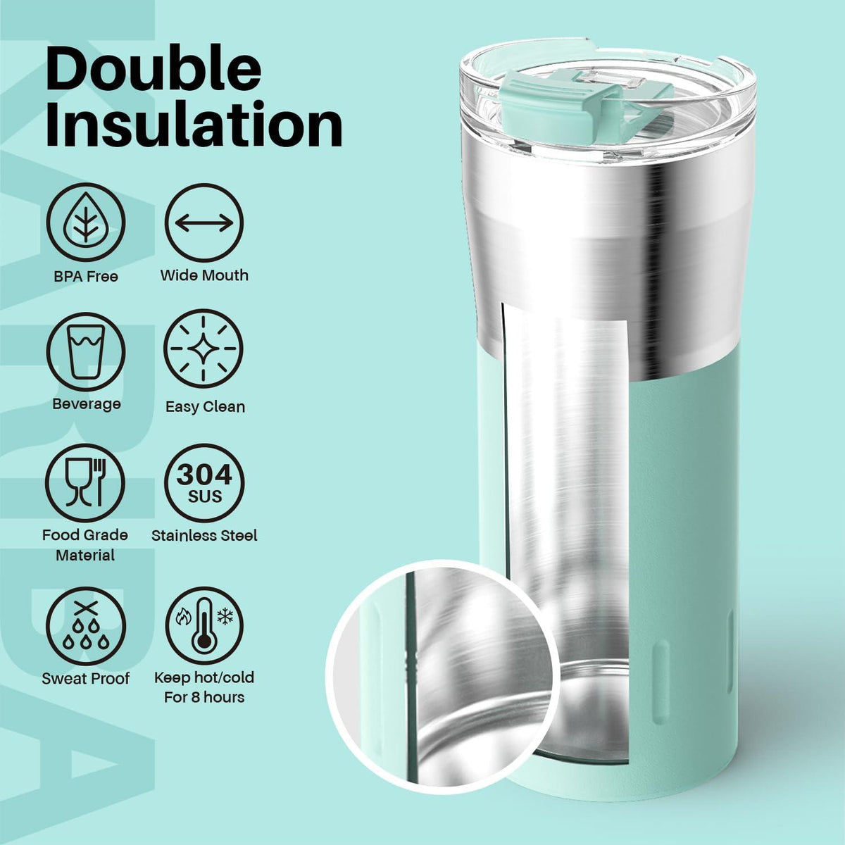 Thermobecher 500ml Edelstahl Doppelwandig Isoliert - Hält 10 Std. Heiß - Auslaufsicher mit Deckel BPA-frei Grün