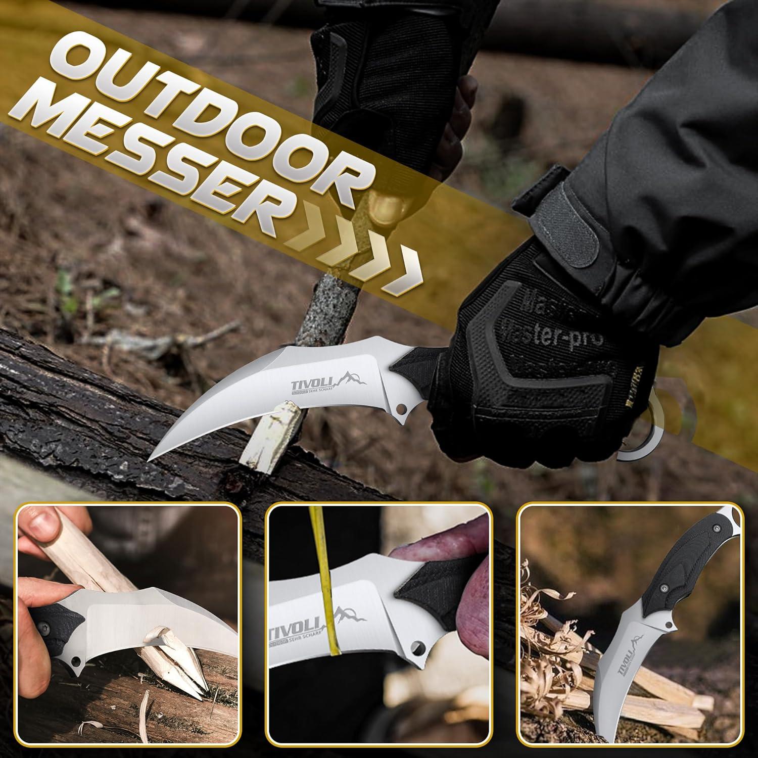 TIVOLI Outdoor Survival Messer D2 Stahl Klinge mit