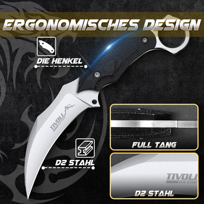 TIVOLI Outdoor Survival Messer D2 Stahl Klinge Kydexscheide Feststehendes Plizmesser
