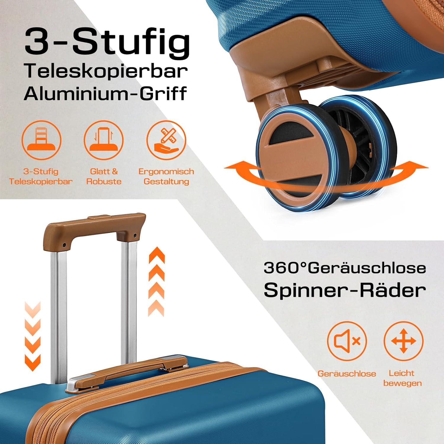 Joyway Kofferset 3-teilig ABS Hartschalen Trolley mit 4 Rollen TSA Schloss Blau M-55cm