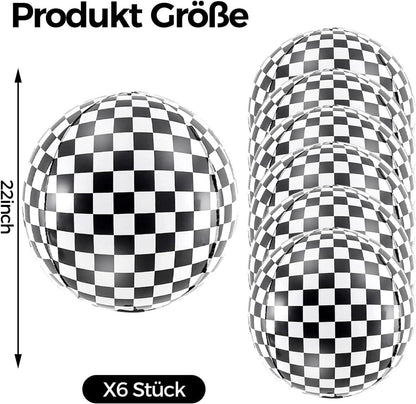 VIKY® 6 Stk Schwarz Weiß Kariert Geburtstagsdeko Luftballons