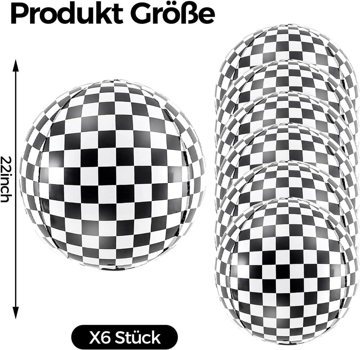 VIKY® 6 Stk Schwarz Weiß Kariert Geburtstagsdeko Luftballons