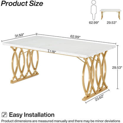 Moderner Esstisch weiß & gold für 6 Personen – 160x80cm