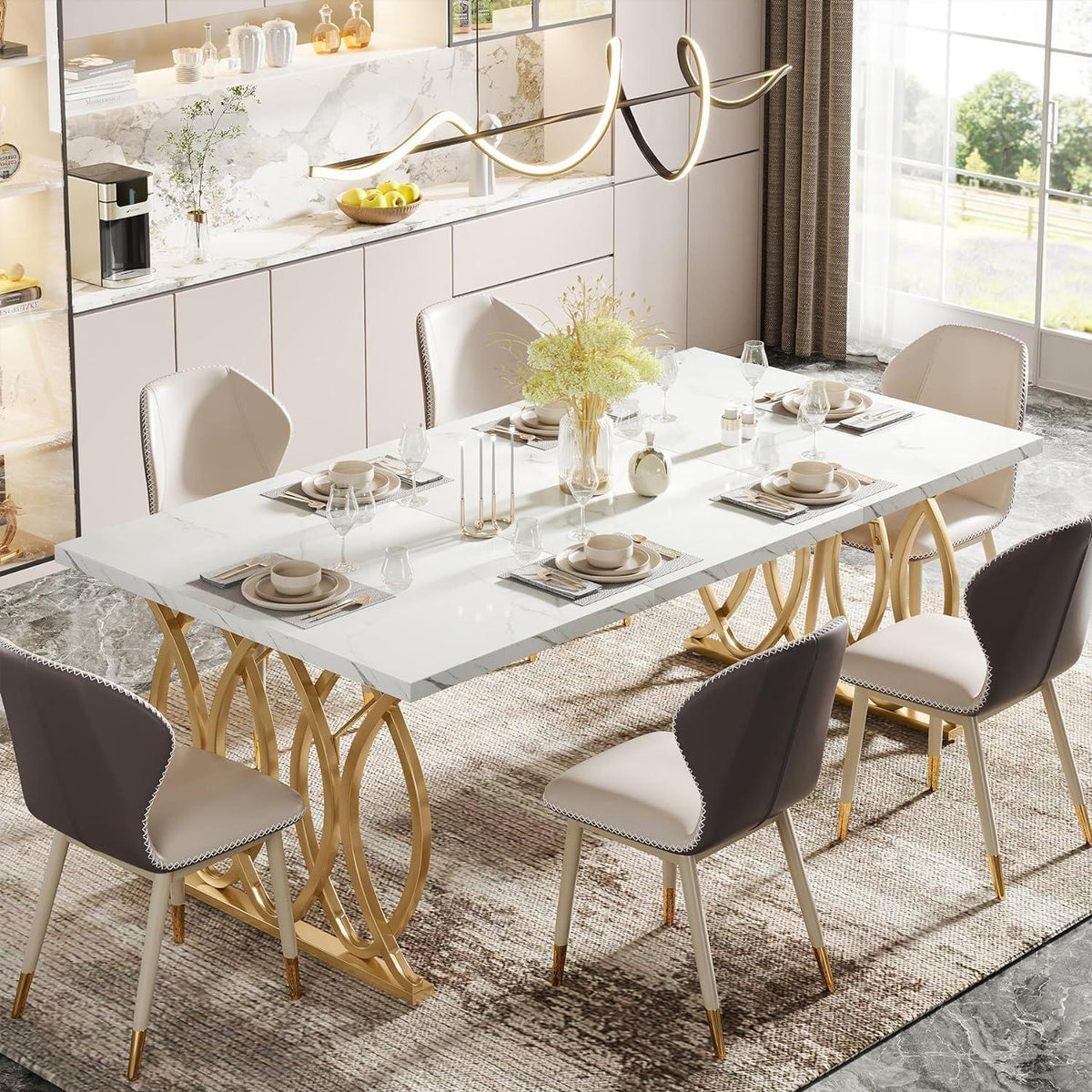 Moderner Esstisch weiß & gold für 6 Personen – 160x80cm