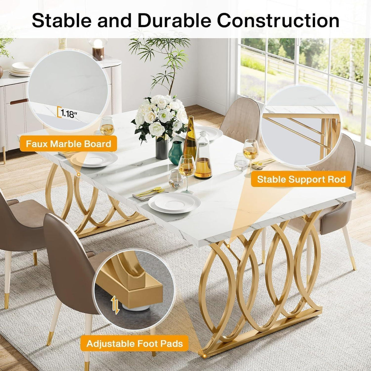 Moderner Esstisch weiß & gold für 6 Personen – 160x80cm